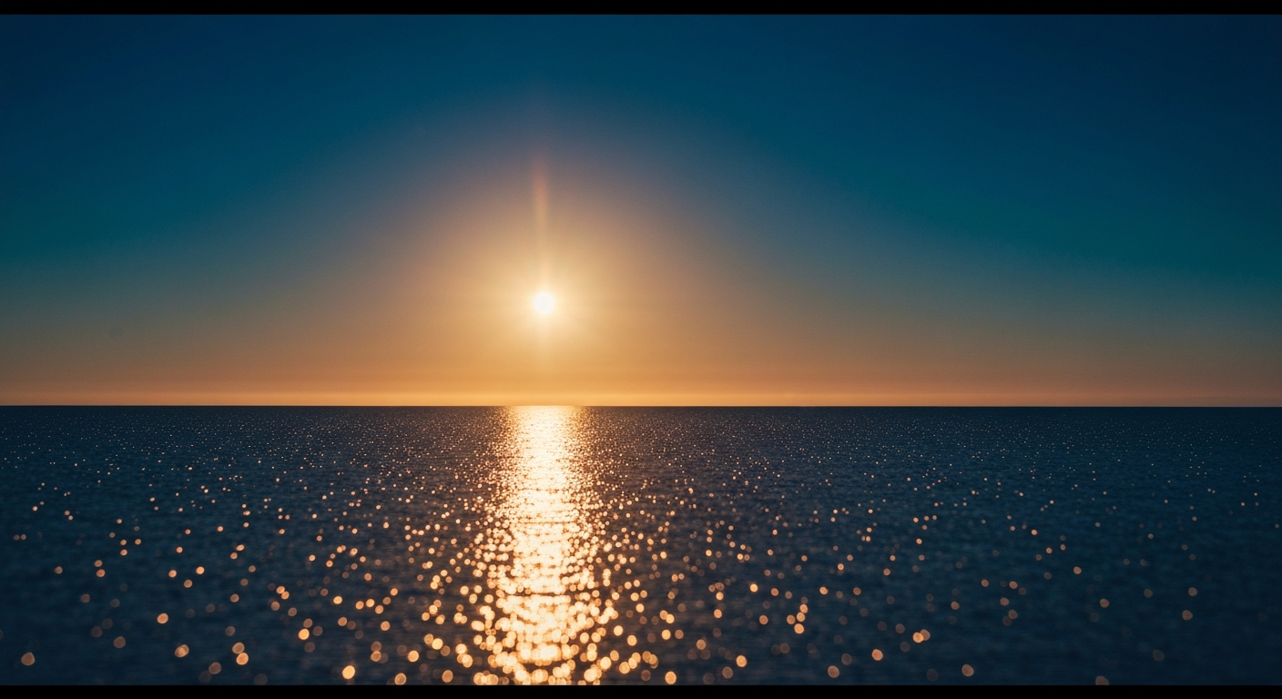 Soleil bas sur la Méditerranée, chemin de lumière sur la mer