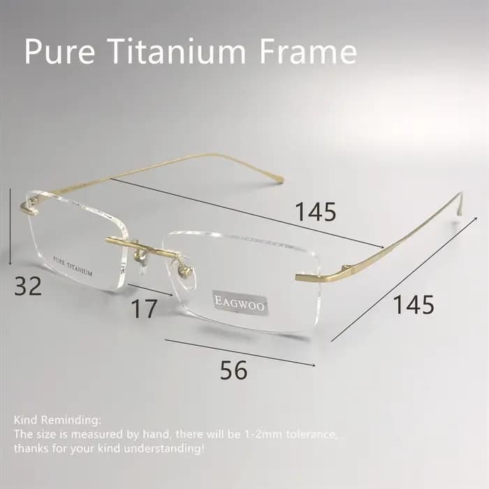 Lunettes en titane pur, monture optique sans bords, sans cadre, pour visage large, avec branches lon