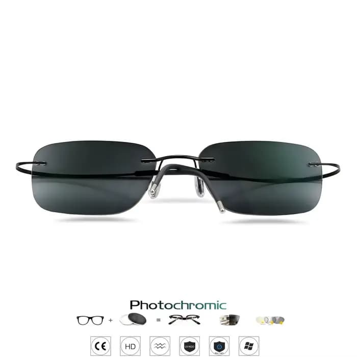 Lunettes sans monture en titane pour hommes et femmes, verres photochromiques gris pour myopie, opti