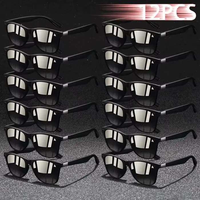 12 Paires de Lunettes de Soleil Carrées Tendance pour Hommes et Femmes, Légères et Colorées, Idéales
