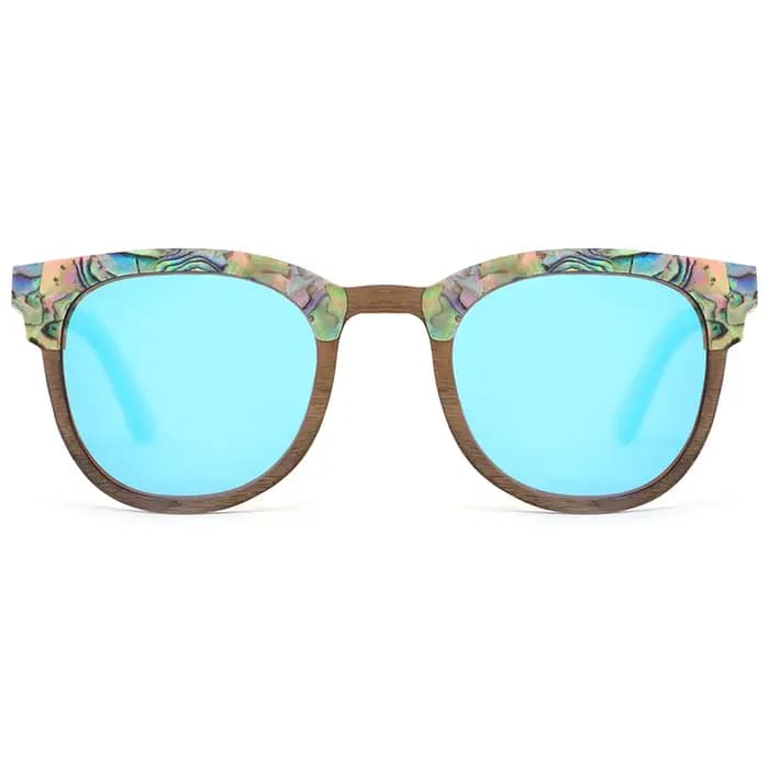 Lunettes de soleil en bois d'ormeau pour hommes et femmes, verres polarisés bleu glacier, lunettes d