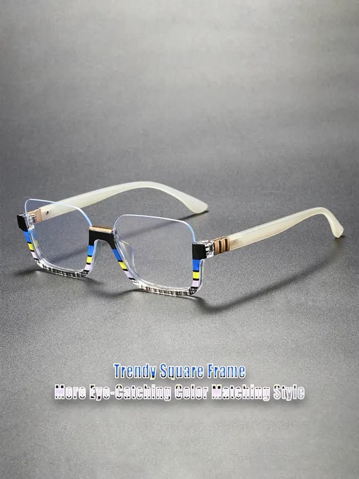 Lunettes unies semi-sans monture à rayures géométriques artistiques - Montures de lunettes unisexes 