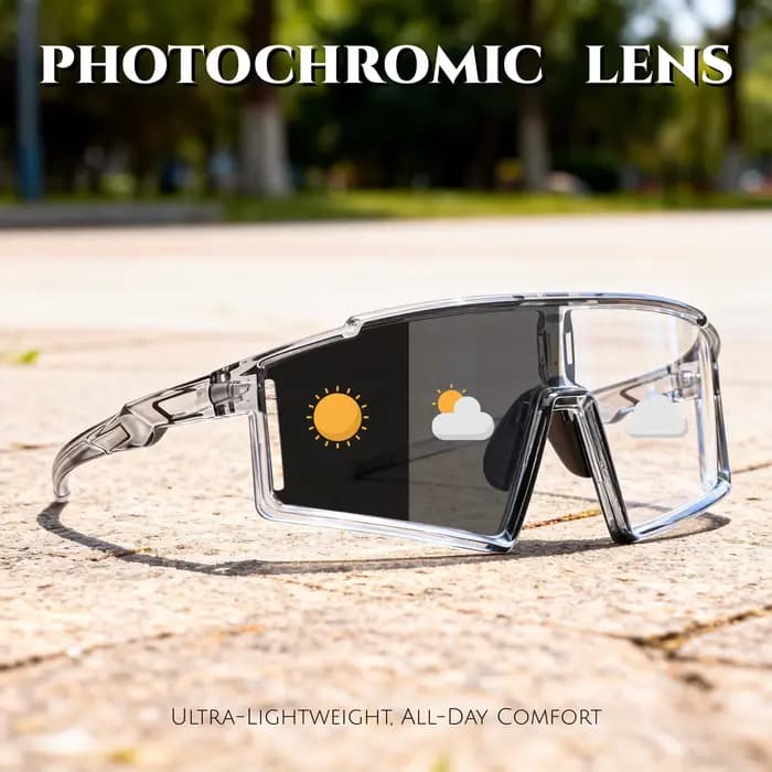 Lunettes de soleil de sport monobloc photochromiques – Cadre enveloppant surdimensionné, confort UV4