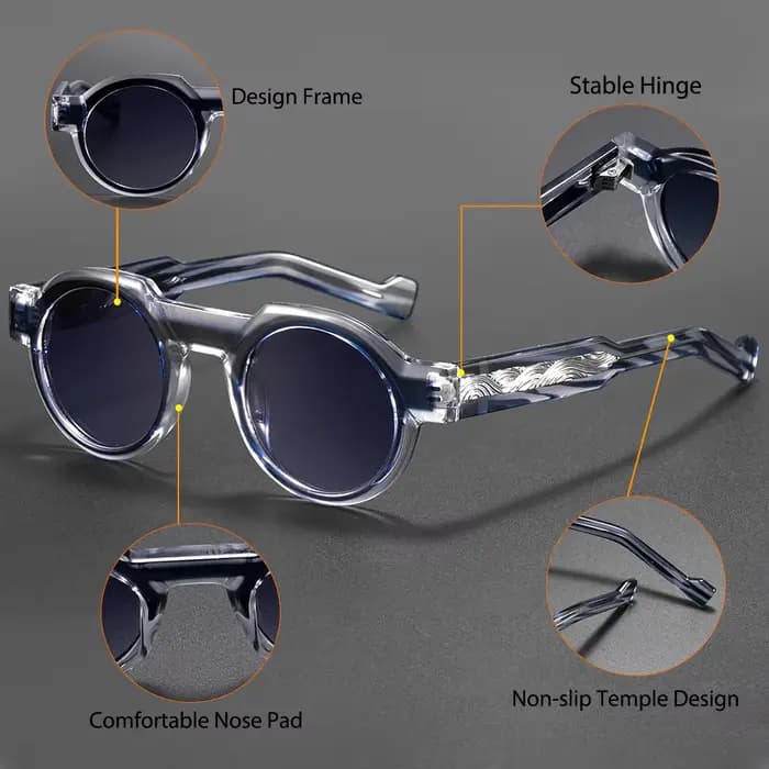 Lunettes de soleil rondes vintage CATERSIDE pour hommes, monture PC, branches avec insert central, m
