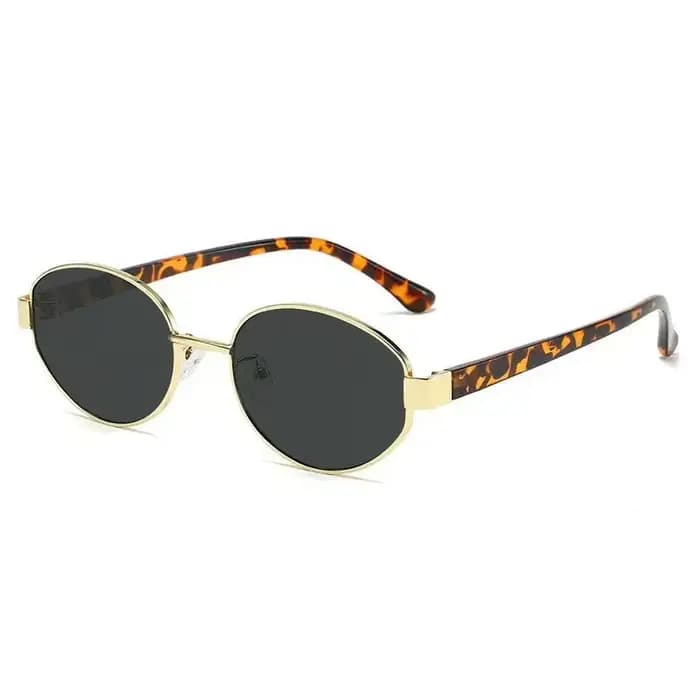 Lunettes de soleil de luxe en métal à imprimé léopard pour femmes et hommes, monture ovale tendance,
