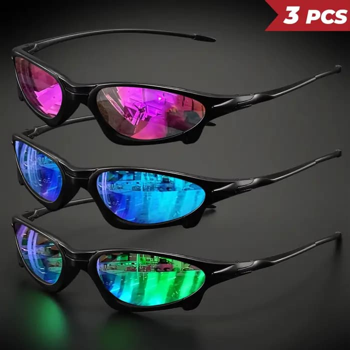 Lunettes de soleil de sport colorées à petite monture futuriste, 3 pièces, ajustement enveloppant, U