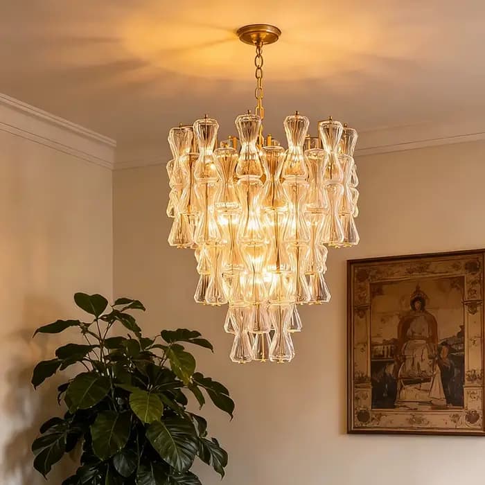 Lustre en verre vintage de luxe pour salon, villa, hall d'entrée, luminaire suspendu en verre Murano