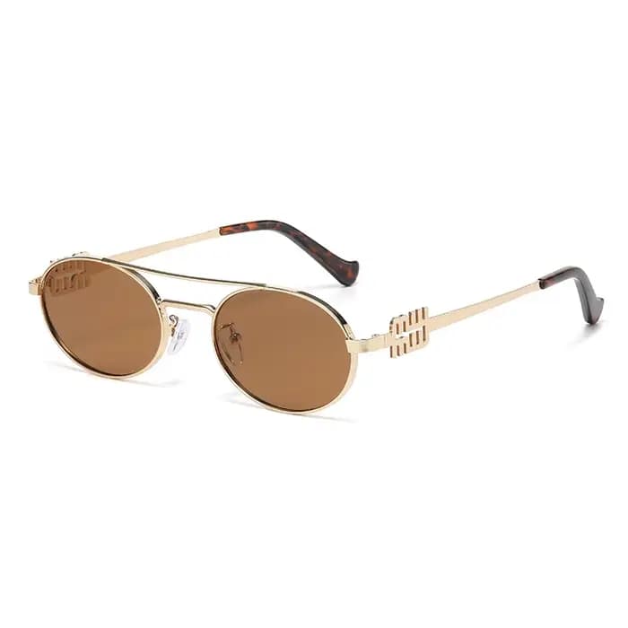 Lunettes de soleil rétro en métal à monture ovale double pont avec protection UV