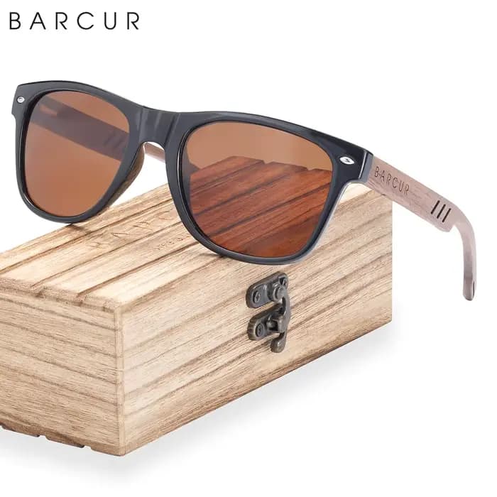 BARCUR-Lunettes de soleil polarisées en bois naturel pour hommes, lunettes de soleil légères, protec