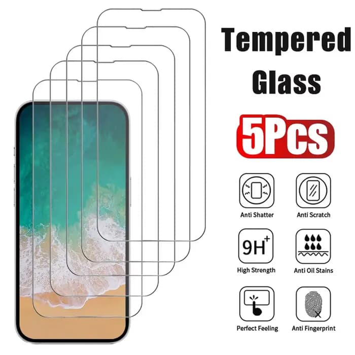 Lot de 5 protections d'écran en verre trempé pour iPhone 17, 16, 15, 14, 13, 12 Pro Max, et iPhone 1