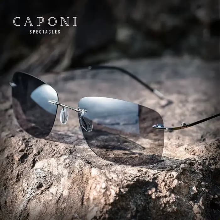 CAPONI – lunettes de soleil carrées pour hommes, verres photochromiques polarisés sans bords, Design