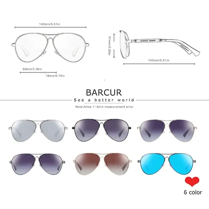 BARCUR Design titane alliage lunettes de soleil polarisées hommes lunettes de soleil femmes pilote d