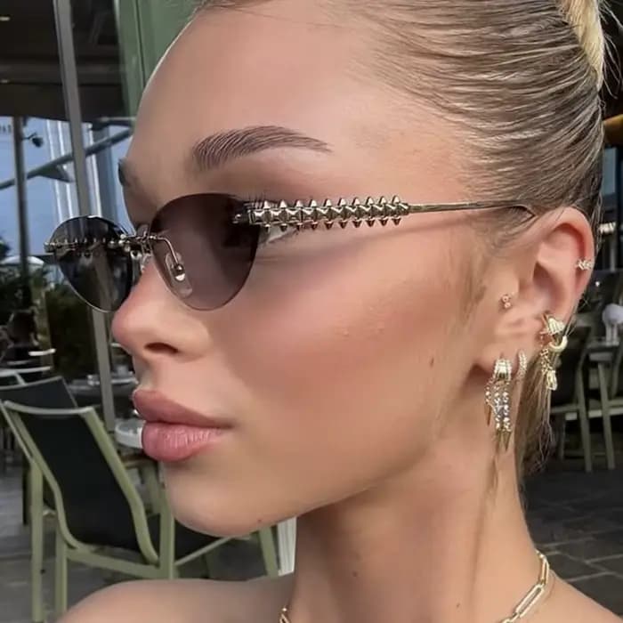 Lunettes de protection sans bords œil de chat Rivet lunettes de soleil femmes marque de luxe ovale d