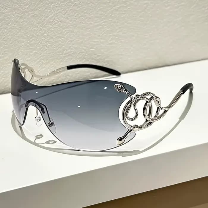 Lunettes de soleil nouveau style avec décoration motif serpent : design sans monture en alliage de z
