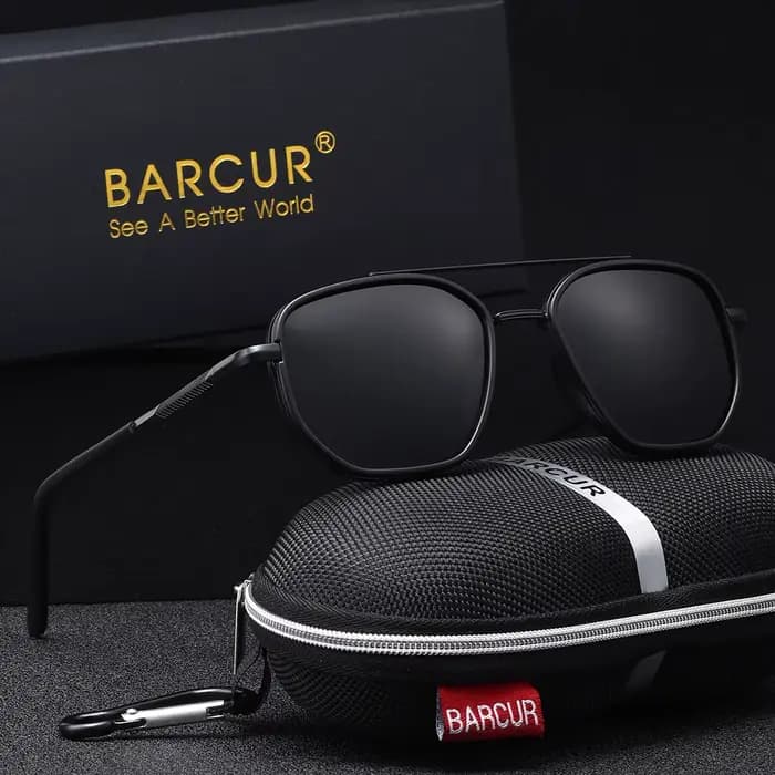 BARCUR-Lunettes de soleil polarisées pour homme, monture polygone, lentille TAC, design rayé délicat