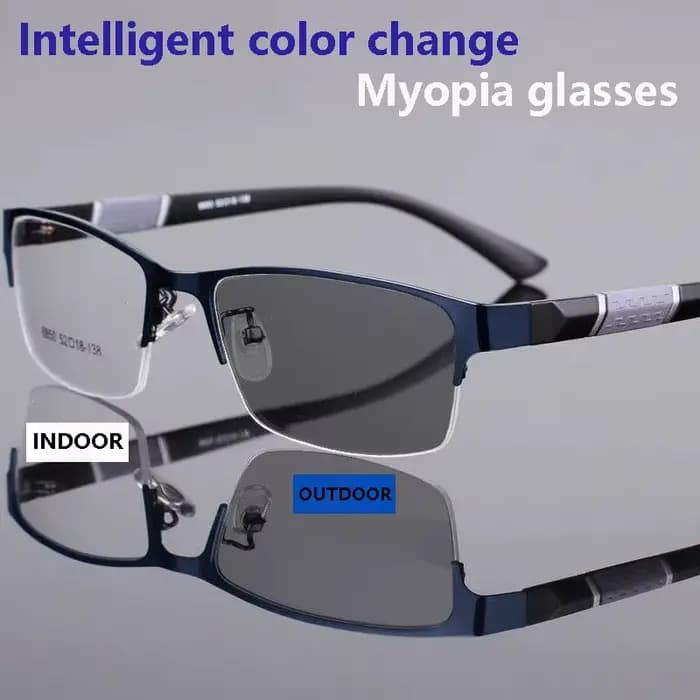Lunettes de myopie photochromiques vintage pour hommes, demi-monture en métal, lunettes bloquant la 