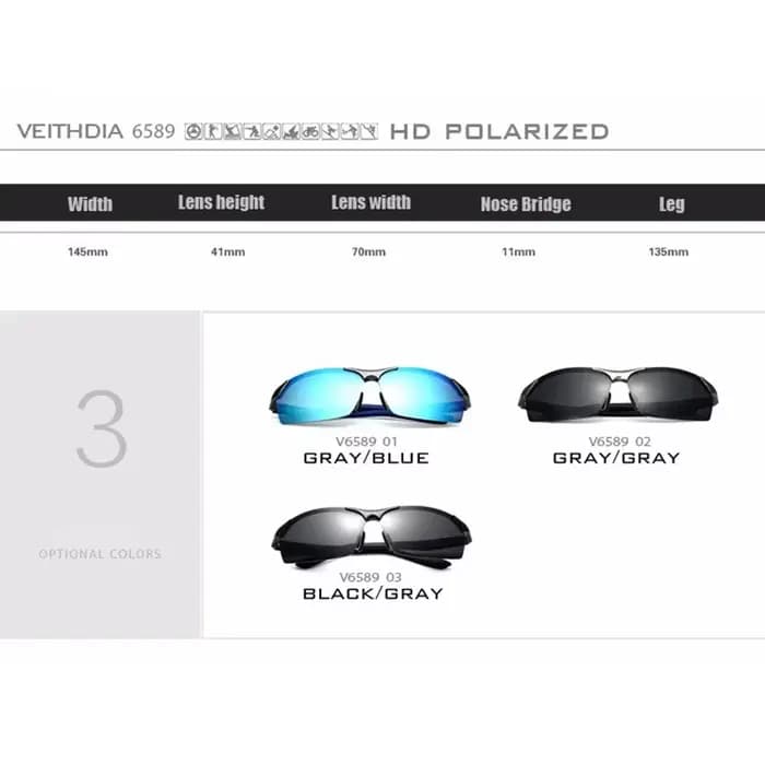 VEITHDIA-Lunettes de soleil polarisées en aluminium magnésium pour hommes, revêtement bleu miroir, l