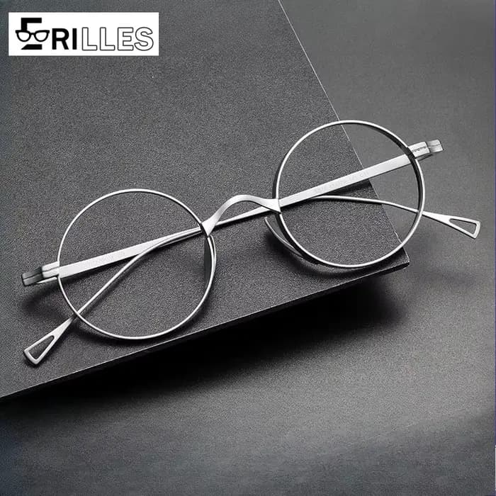 Lunettes minimalistes japonaises, monture ronde semi-titane Featherlight avec filtrage de la lumière