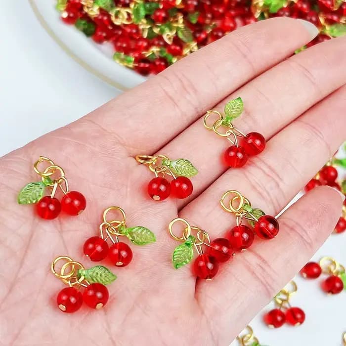 Breloques cerise rouge, 10 pièces, pendentifs fruits rouges en verre mignon avec boucle, accessoires
