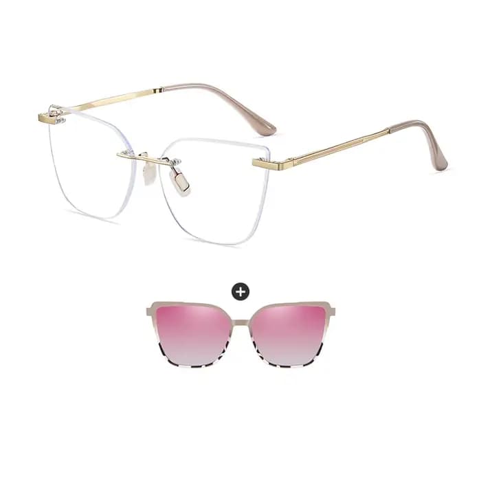 Monture de lunettes élégante en alliage sans monture pour femmes avec clips solaires polarisés, lune