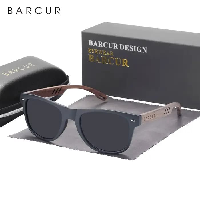 BARCUR-Lunettes de soleil en bois pour hommes et femmes, design naturel, brochure, protection UV