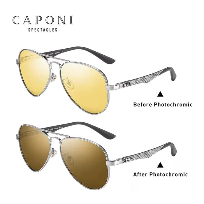 CAPONI-Lunettes de soleil de vision nocturne pour hommes, nuances de conduite marron photochromiques