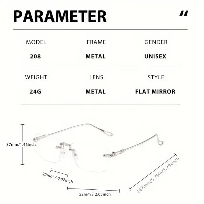 Lunettes rectangulaires sans monture pour femmes élégantes avec lunettes à monture métallique bloqua