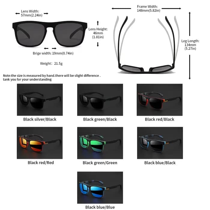Lunettes de soleil de sport polarisées carrées classiques, monture PC légère UV400 pour la conduite,