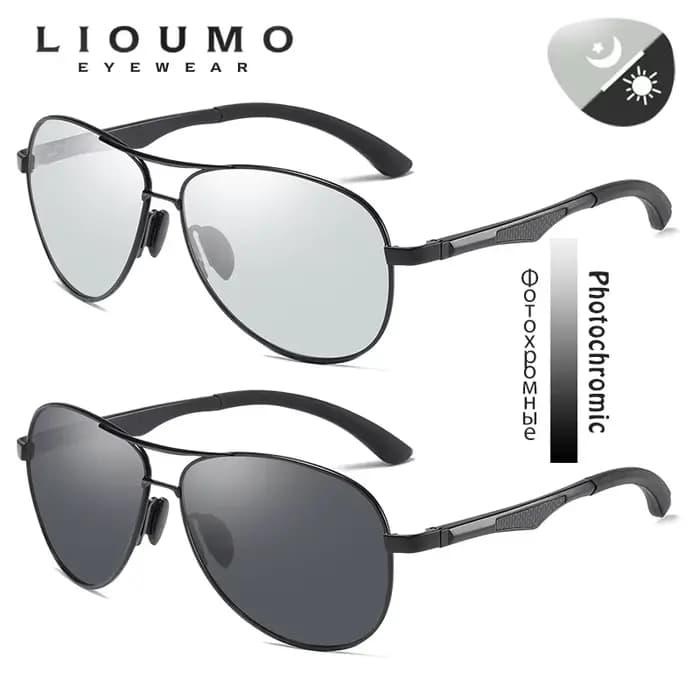 Lunettes de soleil photochromiques pilote de conception de marque classique hommes lunettes de solei