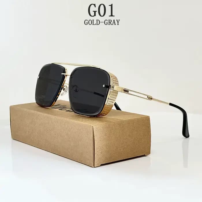 Lunettes de soleil rétro steampunk pour hommes et femmes, carrées, punk, carillon, luxe, mode, 2025