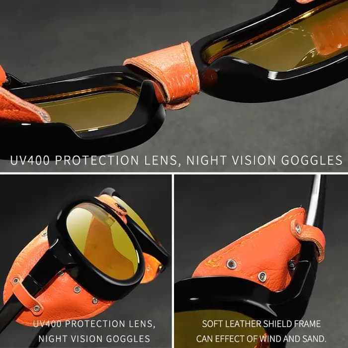 KDEAM luxe Steampunk pilote lunettes de soleil hommes et femmes en cuir souple bouclier lunettes UV4
