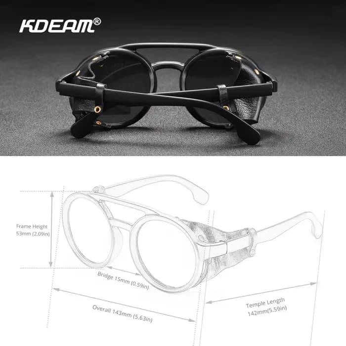 KDEAM Vintage lunettes de soleil rondes hommes femmes cuir bouclier lunettes de soleil double pont c