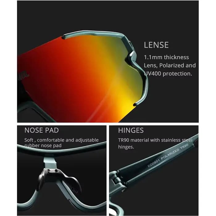 KDEAM Durable TR90 hommes sport lunettes de soleil polarisées résistant aux rayures 1.1mm épaisseur 