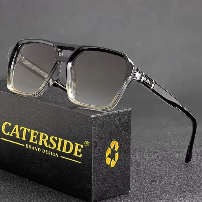 Lunettes de soleil rétro punk CATERSIDE pour hommes, monture carrée, dessus plat, double pont, lunet
