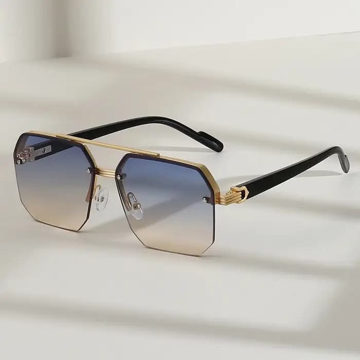 Lunettes de soleil carrées en métal pour hommes, demi-monture, ongles de riz, tendance décontractée,