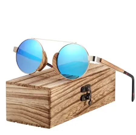 Lunettes de soleil polarisées rondes en bois pour hommes, Oculos de sol mascul37
