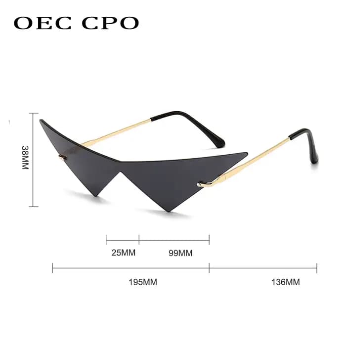 OEC CPO surdimensionné oeil de chat sans monture lunettes de soleil femmes mode une pièce lentille l