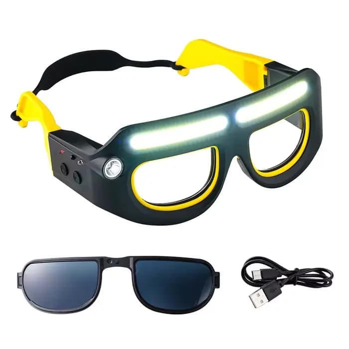Lunettes LED rechargeables avec capteur de mouvement et commande tactile, 5 modes d'éclairage pour l
