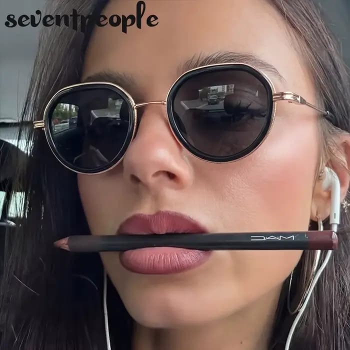 Lunettes de soleil punk rondes à monture métallique pour femme, style vintage 2026, de luxe, de créa