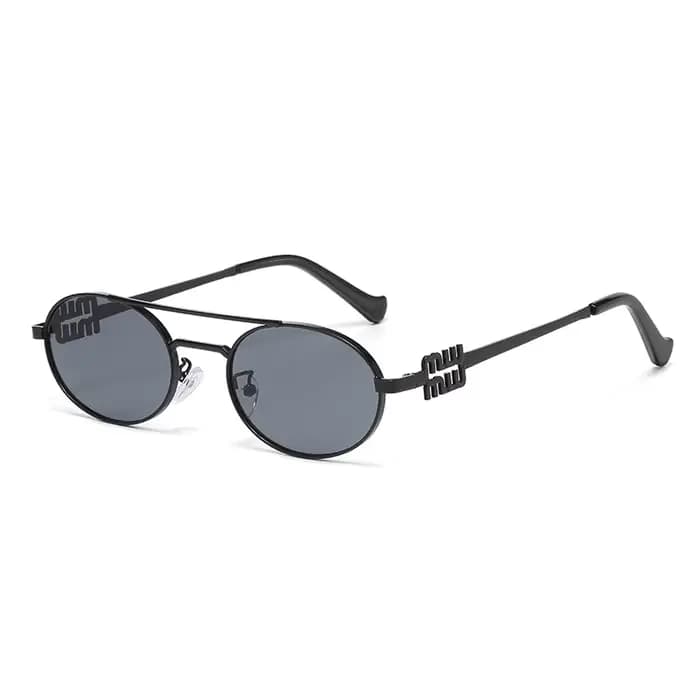 Lunettes de soleil rétro en métal à monture ovale double pont avec protection UV