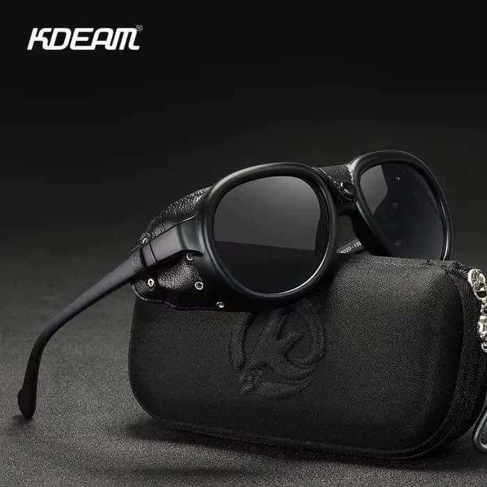 KDEAM luxe Steampunk pilote lunettes de soleil hommes et femmes en cuir souple bouclier lunettes UV4