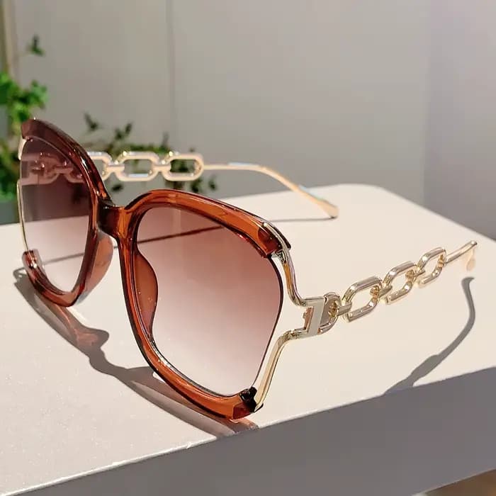 Lunettes carrées chics à la mode, verres dégradés, chaîne de fausses perles détachables, tendance, é