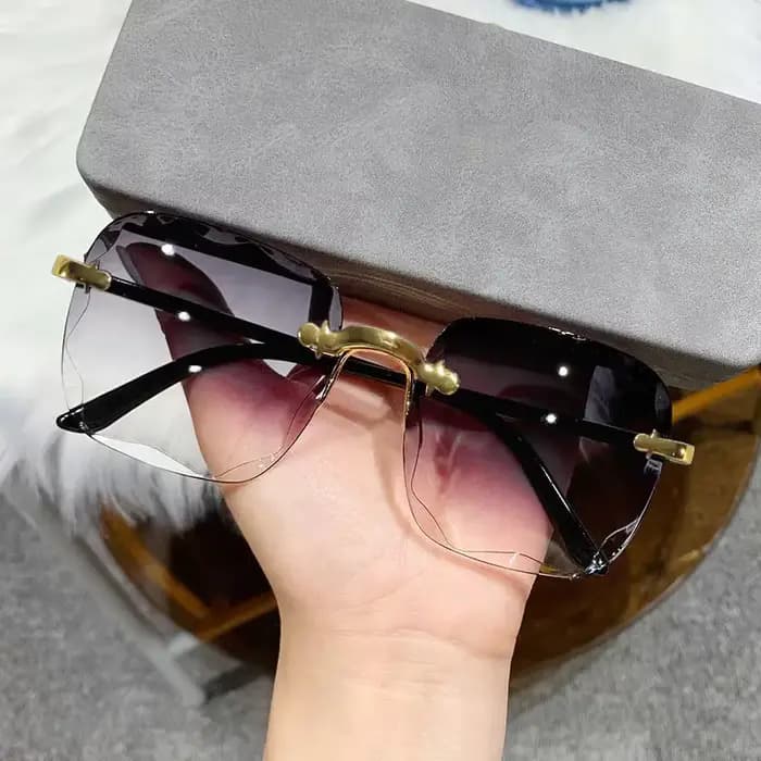 Lunettes de soleil carrées sans monture pour femmes et hommes, marque de luxe, styliste, été, rouge,