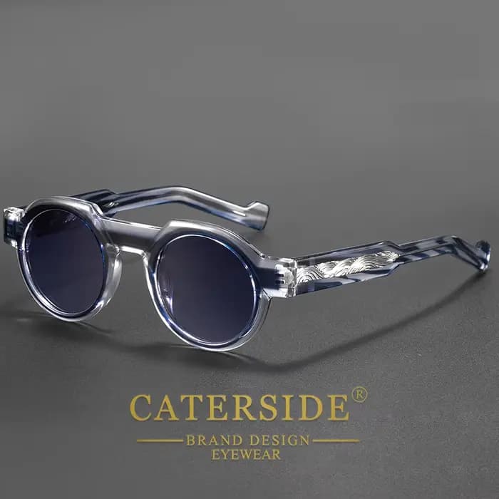 Lunettes de soleil rondes vintage CATERSIDE pour hommes, monture PC, branches avec insert central, m
