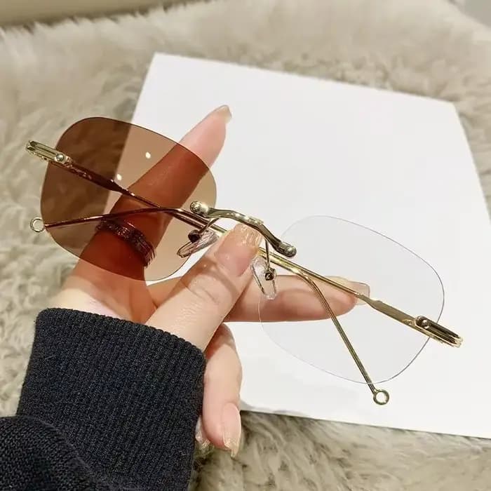 Lunettes de Myopie Sans Cadre avec Maille Rouge, Anti-Lumière Bleue, Photochromiques, à la Mode