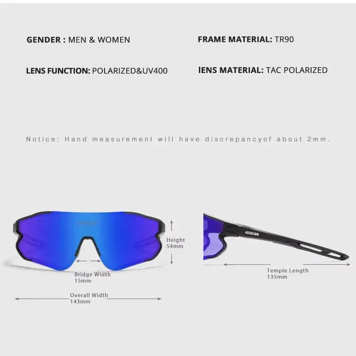 KDEAM Durable TR90 hommes sport lunettes de soleil polarisées résistant aux rayures 1.1mm épaisseur 