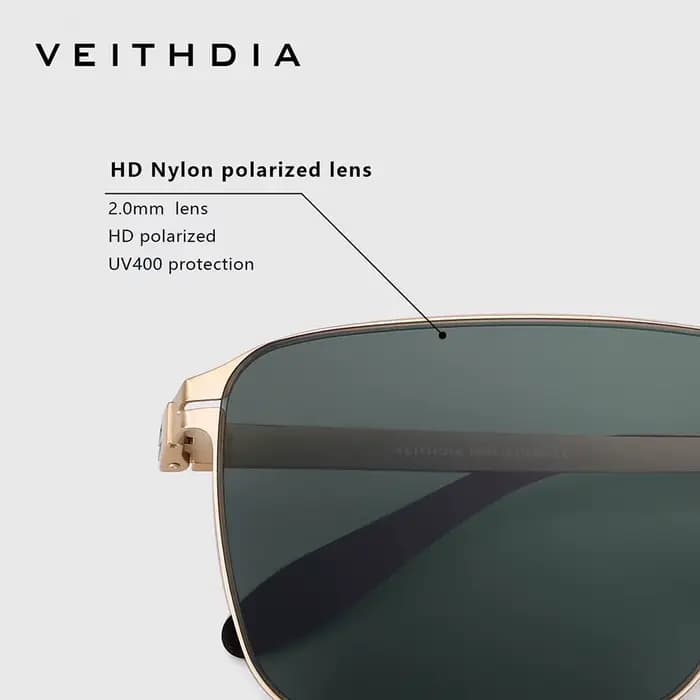 Lunettes de soleil carrées pour hommes de marque VEITHDIA, en acier inoxydable, verres en nylon haut