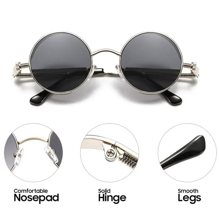 VIVIBEE Lunettes de soleil vintage steampunk rouges pour hommes, lunettes rondes punk en alliage mét