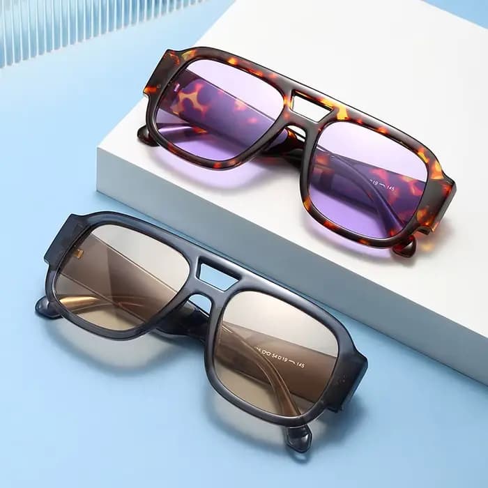 Lunettes de protection 1/4 ensembles grand cadre Double ponts lunettes de soleil carrées femmes coul