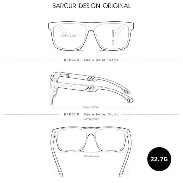 BARCUR-Lunettes de soleil polarisées rétro pour hommes et femmes, plein cadre, carré, 216.239.Wood M